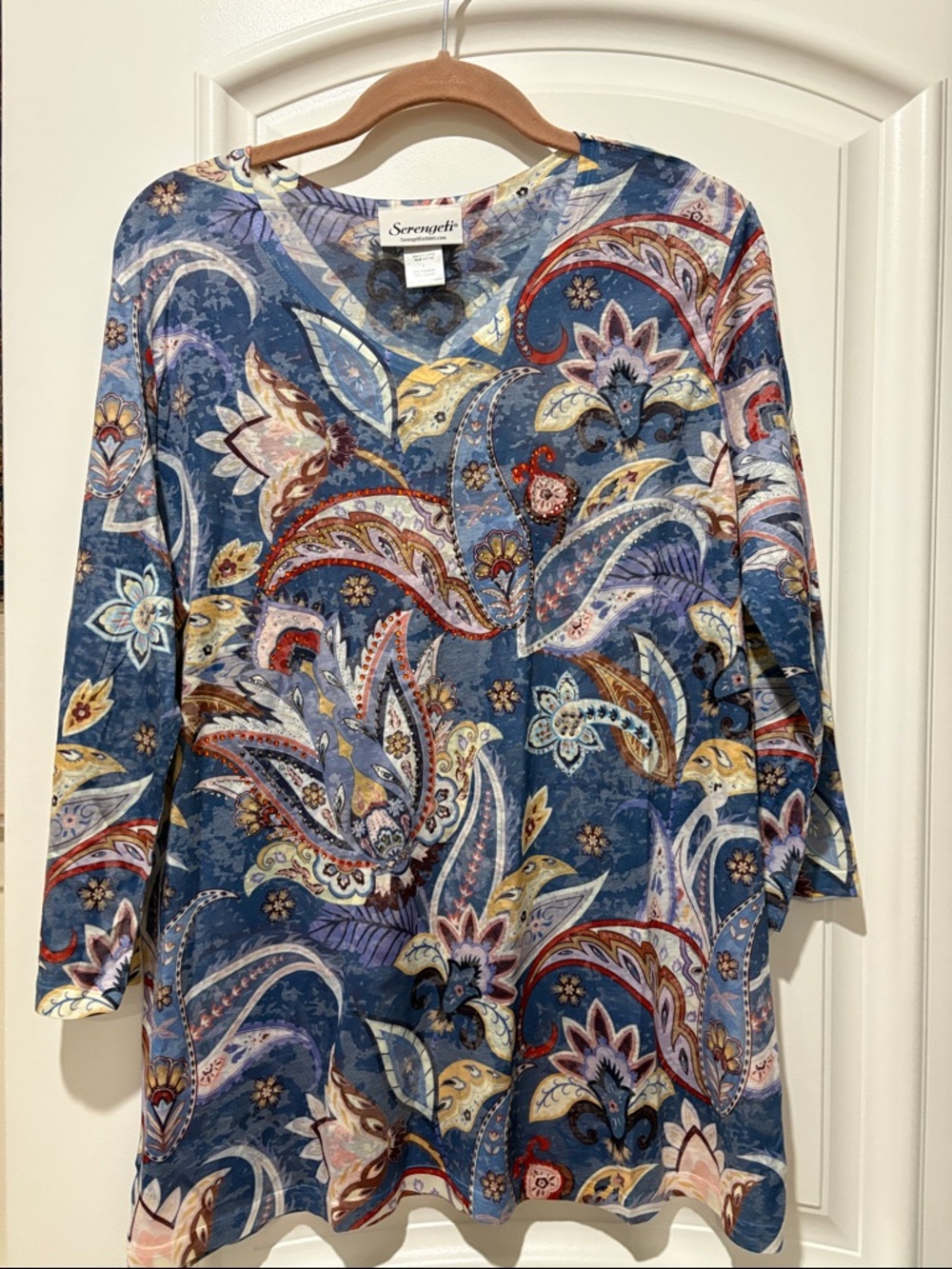 Serengeti Blue Paisley V-Neck Tunic with Multicolor Accents